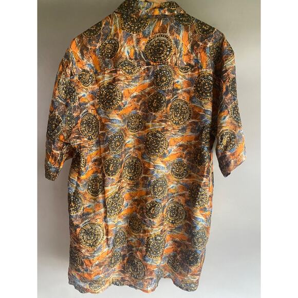 Robert Stock L Button Up Short Sleeve Silk Abstract Medallion Silk - Picture 6 of 13